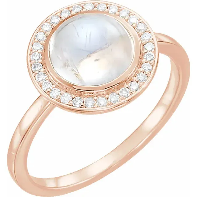 Rings Fire Brilliance Natural Rainbow Moonstone Diamond Halo Ring