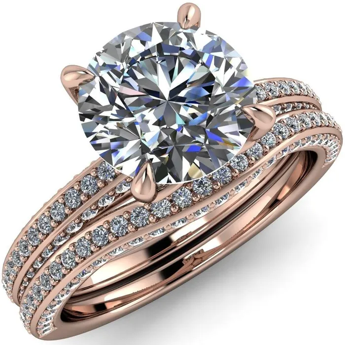 Rings Fire Brilliance Suzanne Round Center Stone 4 Prong Basket Sides Accent Ring