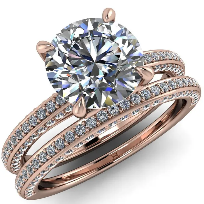 Rings Fire Brilliance Suzanne Round Center Stone 4 Prong Basket Sides Accent Ring