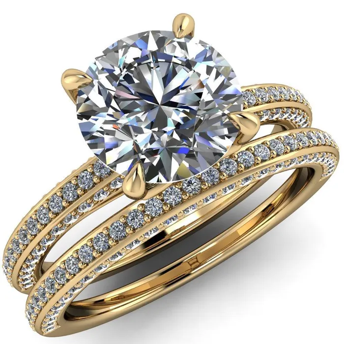 Rings Fire Brilliance Suzanne Round Center Stone 4 Prong Basket Sides Accent Ring