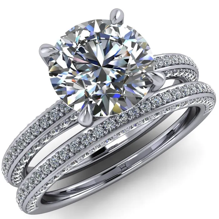 Rings Fire Brilliance Suzanne Round Center Stone 4 Prong Basket Sides Accent Ring