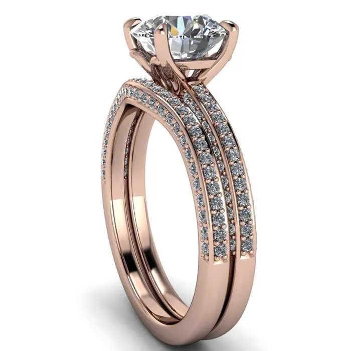Rings Fire Brilliance Suzanne Round Center Stone 4 Prong Basket Sides Accent Ring