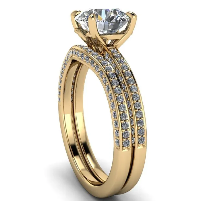 Rings Fire Brilliance Suzanne Round Center Stone 4 Prong Basket Sides Accent Ring