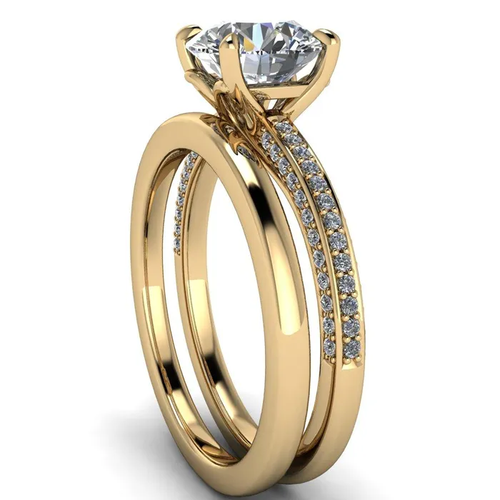 Rings Fire Brilliance Suzanne Round Center Stone 4 Prong Basket Sides Accent Ring