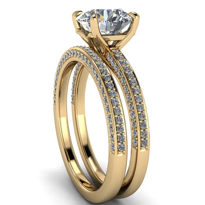 Rings Fire Brilliance Suzanne Round Center Stone 4 Prong Basket Sides Accent Ring
