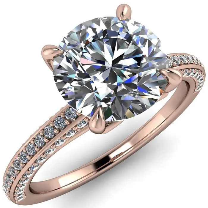 Rings Fire Brilliance Suzanne Round Center Stone 4 Prong Basket Sides Accent Ring