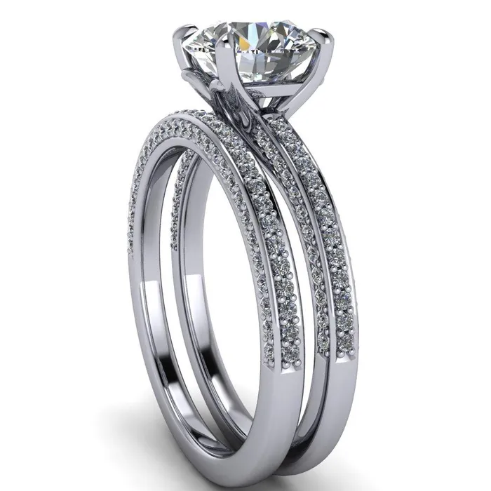 Rings Fire Brilliance Suzanne Round Center Stone 4 Prong Basket Sides Accent Ring