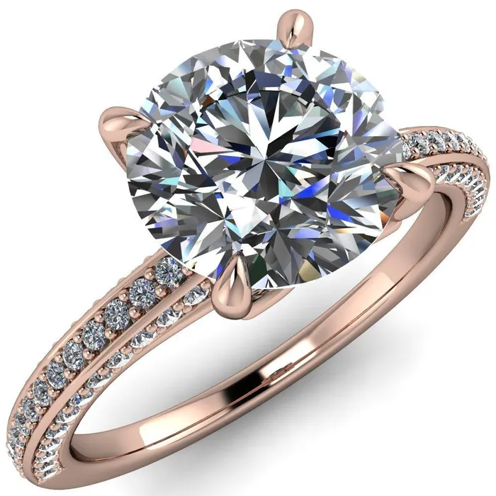 Rings Fire Brilliance Suzanne Round Center Stone 4 Prong Basket Sides Accent Ring