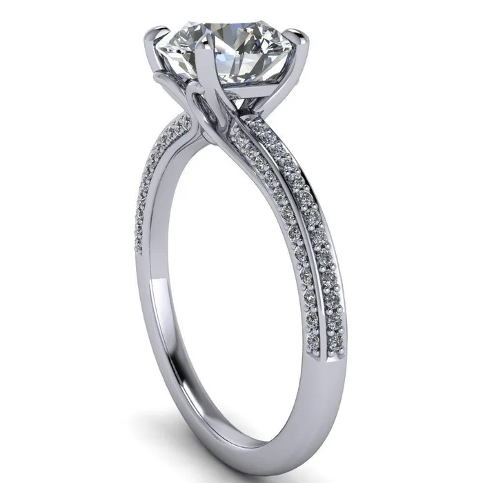 Rings Fire Brilliance Suzanne Round Center Stone 4 Prong Basket Sides Accent Ring
