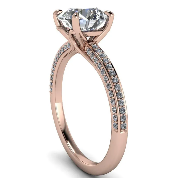Rings Fire Brilliance Suzanne Round Center Stone 4 Prong Basket Sides Accent Ring