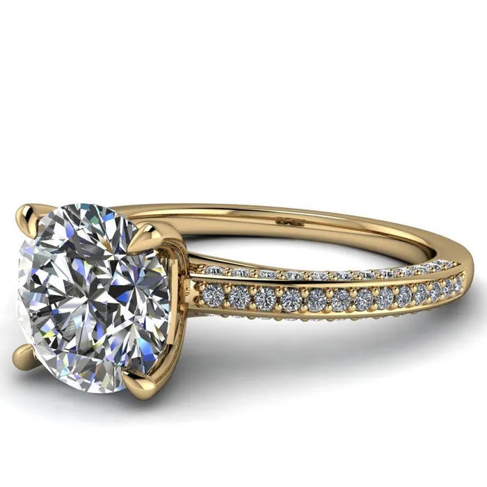 Rings Fire Brilliance Suzanne Round Center Stone 4 Prong Basket Sides Accent Ring