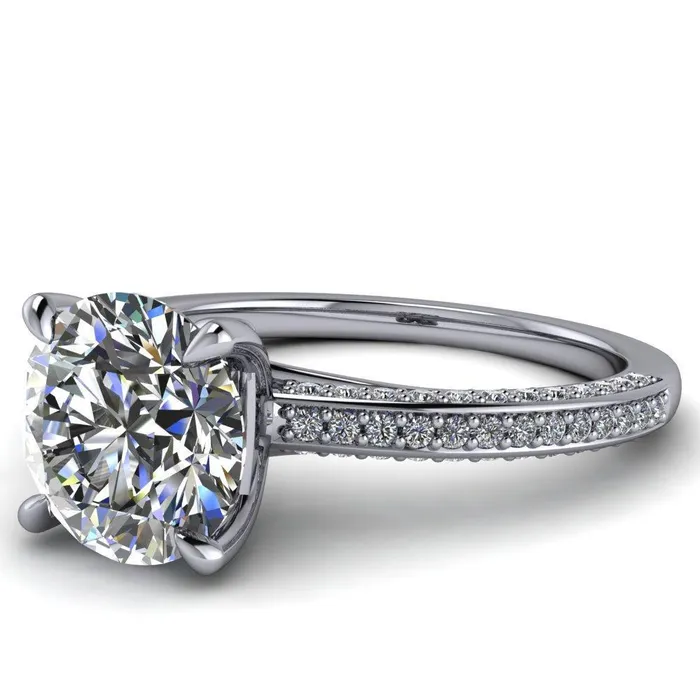 Rings Fire Brilliance Suzanne Round Center Stone 4 Prong Basket Sides Accent Ring