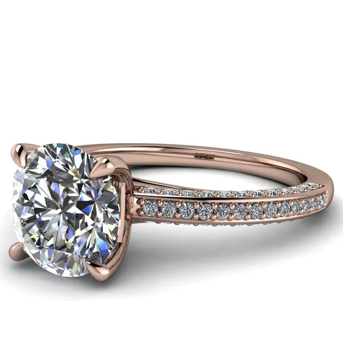 Rings Fire Brilliance Suzanne Round Center Stone 4 Prong Basket Sides Accent Ring