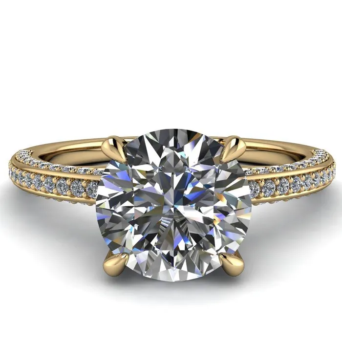 Rings Fire Brilliance Suzanne Round Center Stone 4 Prong Basket Sides Accent Ring