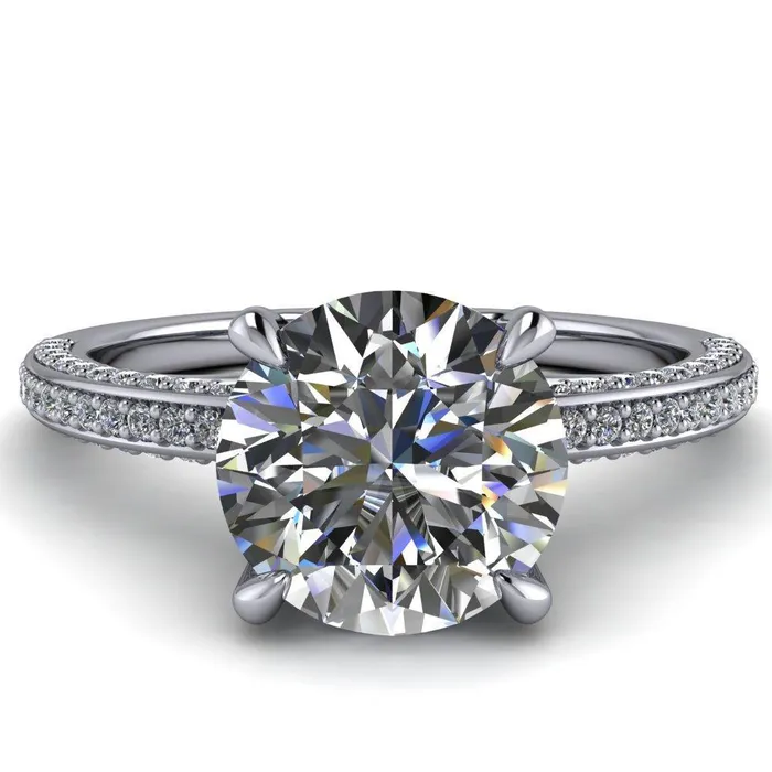 Rings Fire Brilliance Suzanne Round Center Stone 4 Prong Basket Sides Accent Ring