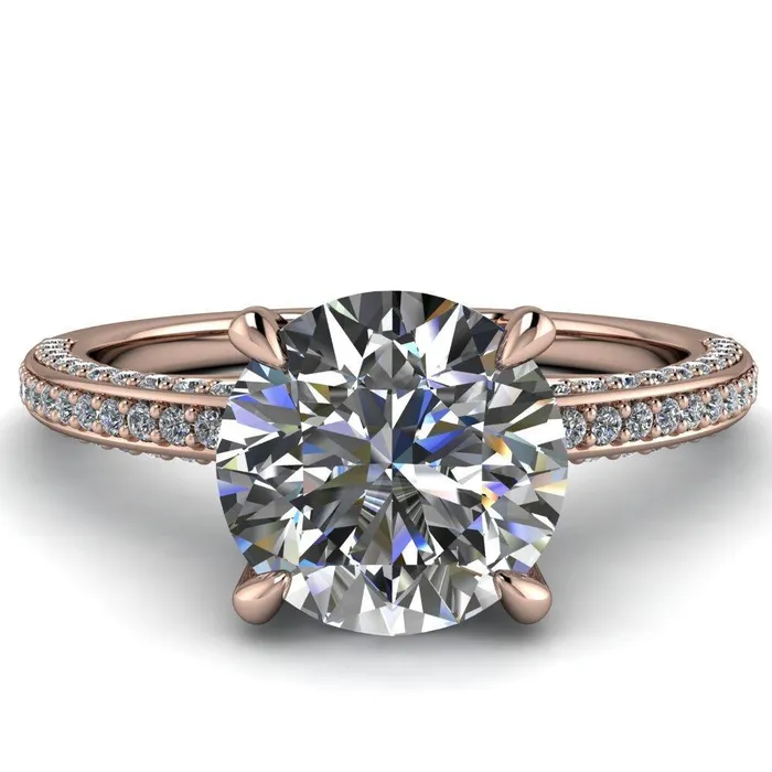 Rings Fire Brilliance Suzanne Round Center Stone 4 Prong Basket Sides Accent Ring