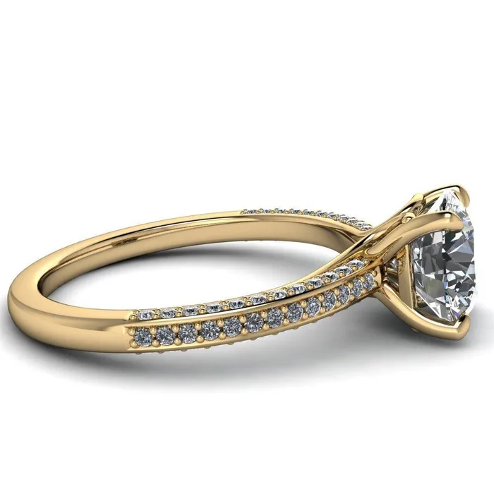 Rings Fire Brilliance Suzanne Round Center Stone 4 Prong Basket Sides Accent Ring