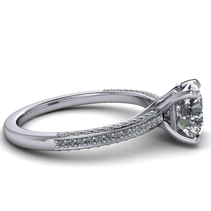 Rings Fire Brilliance Suzanne Round Center Stone 4 Prong Basket Sides Accent Ring