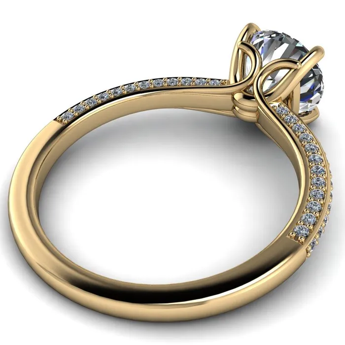 Rings Fire Brilliance Suzanne Round Center Stone 4 Prong Basket Sides Accent Ring