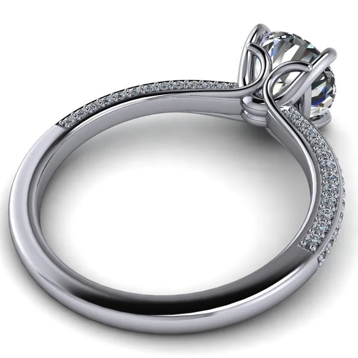 Rings Fire Brilliance Suzanne Round Center Stone 4 Prong Basket Sides Accent Ring