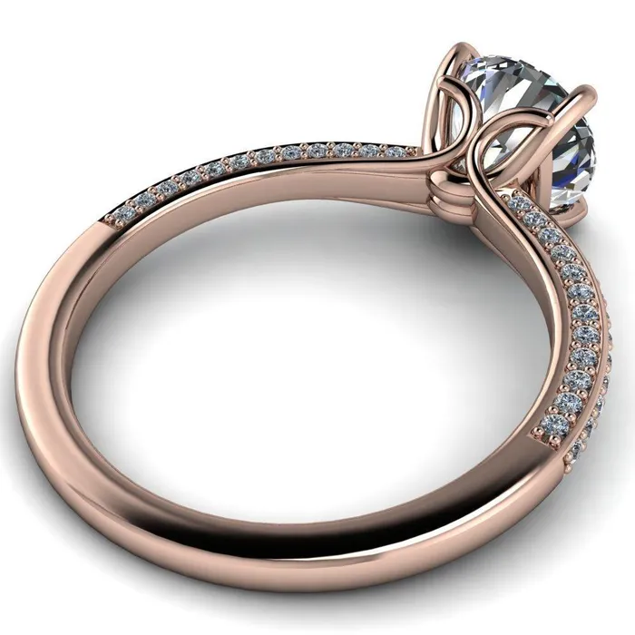 Rings Fire Brilliance Suzanne Round Center Stone 4 Prong Basket Sides Accent Ring