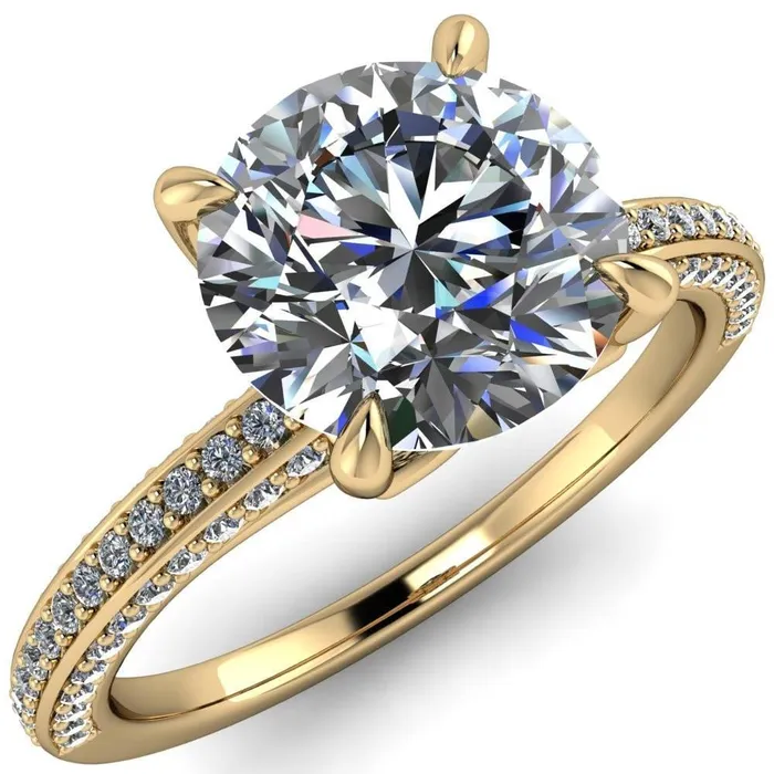 Rings Fire Brilliance Suzanne Round Center Stone 4 Prong Basket Sides Accent Ring