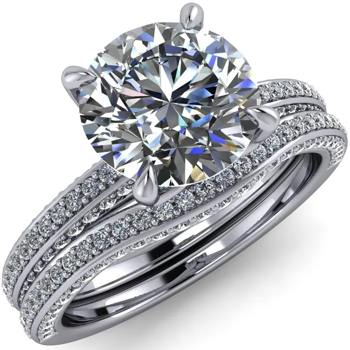 Rings Fire Brilliance Suzanne Round Center Stone 4 Prong Basket Sides Accent Ring