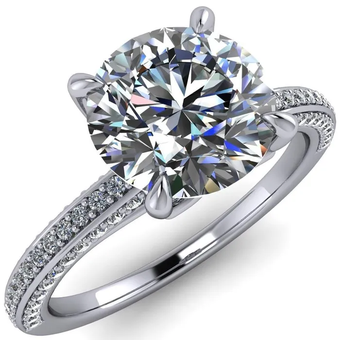 Rings Fire Brilliance Suzanne Round Center Stone 4 Prong Basket Sides Accent Ring