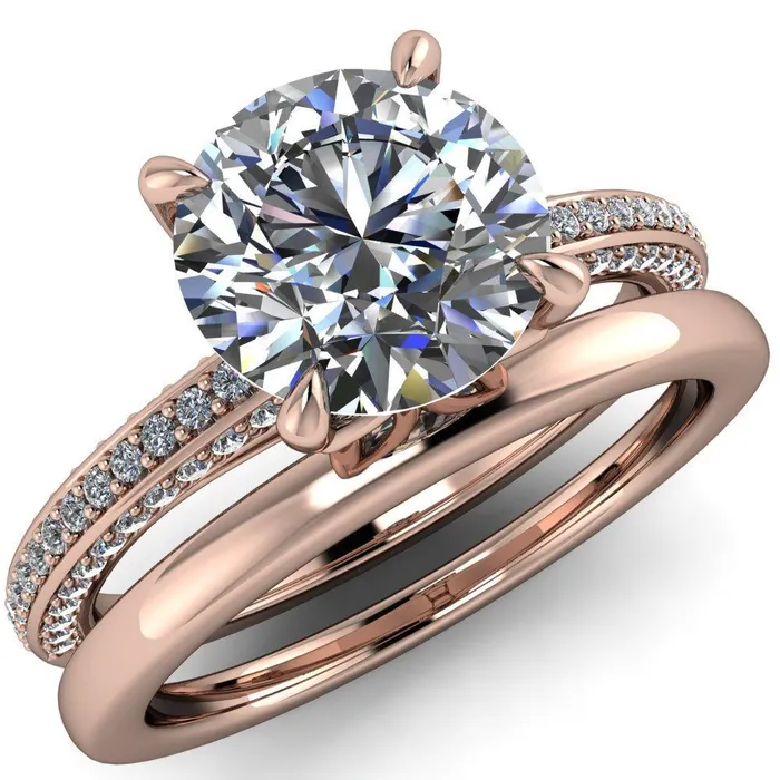 Rings Fire Brilliance Suzanne Round Center Stone 4 Prong Basket Sides Accent Ring