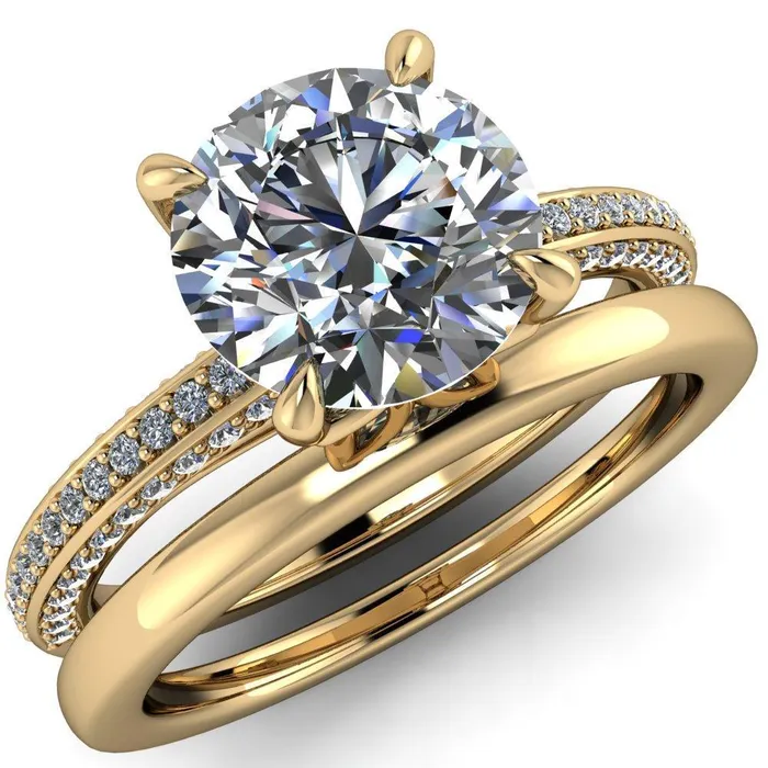 Rings Fire Brilliance Suzanne Round Center Stone 4 Prong Basket Sides Accent Ring