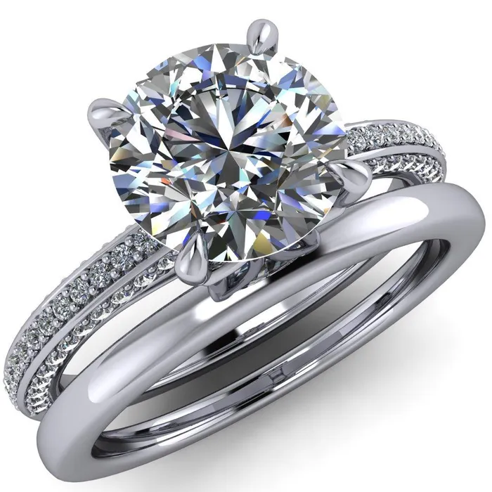 Rings Fire Brilliance Suzanne Round Center Stone 4 Prong Basket Sides Accent Ring