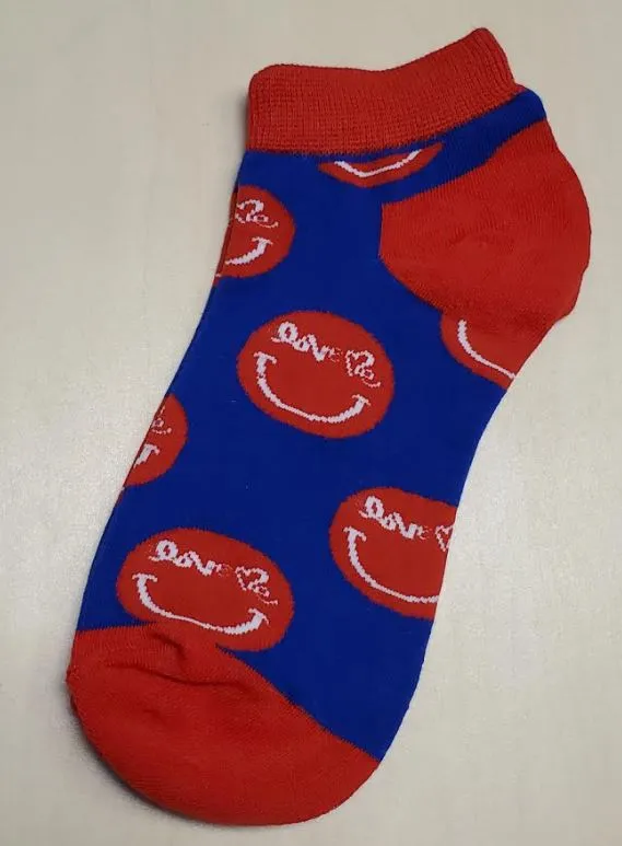 Rings POLLY SF12 Royal Blue Red Love Me Smiley Face Low Cut Socks
