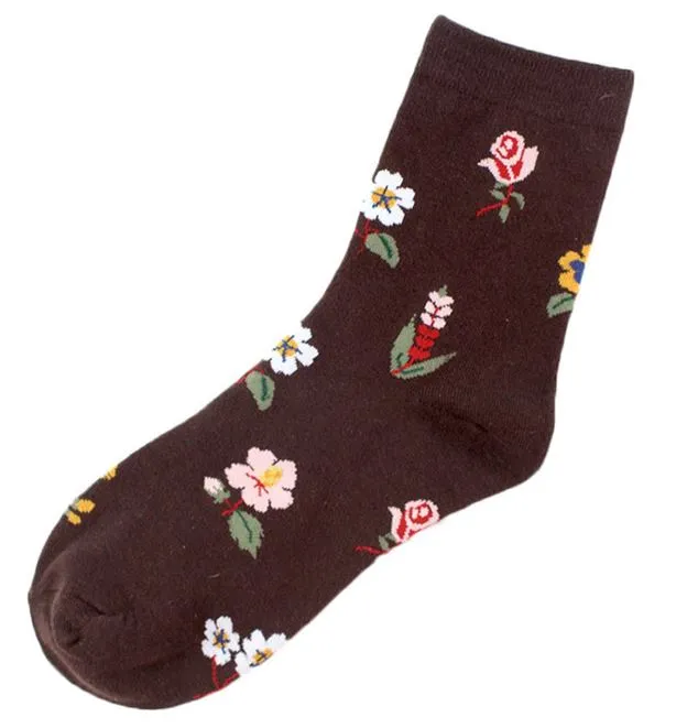 Rings POLLY SF469 Brown Floral Print Socks