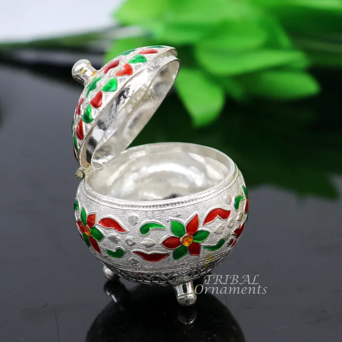 Rings TRIBAL ORNAMENTS 925 sterling silver trinket box kajal boxcasket box bridal polygon shape sindur box collection container box eyeliner box gifting stb388