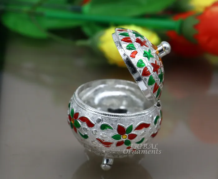 Rings TRIBAL ORNAMENTS 925 sterling silver trinket box kajal boxcasket box bridal polygon shape sindur box collection container box eyeliner box gifting stb388