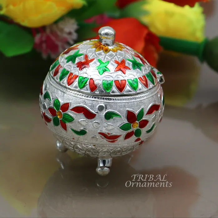Rings TRIBAL ORNAMENTS 925 sterling silver trinket box kajal boxcasket box bridal polygon shape sindur box collection container box eyeliner box gifting stb388