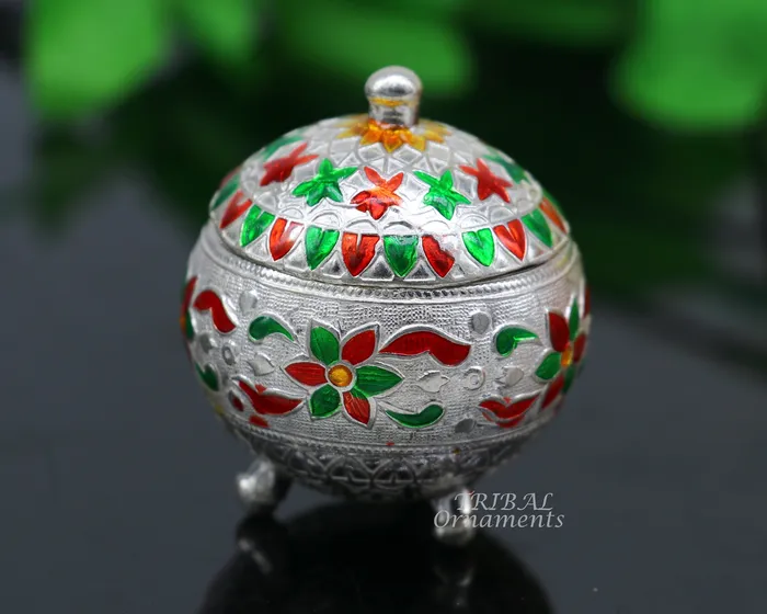 Rings TRIBAL ORNAMENTS 925 sterling silver trinket box kajal boxcasket box bridal polygon shape sindur box collection container box eyeliner box gifting stb388