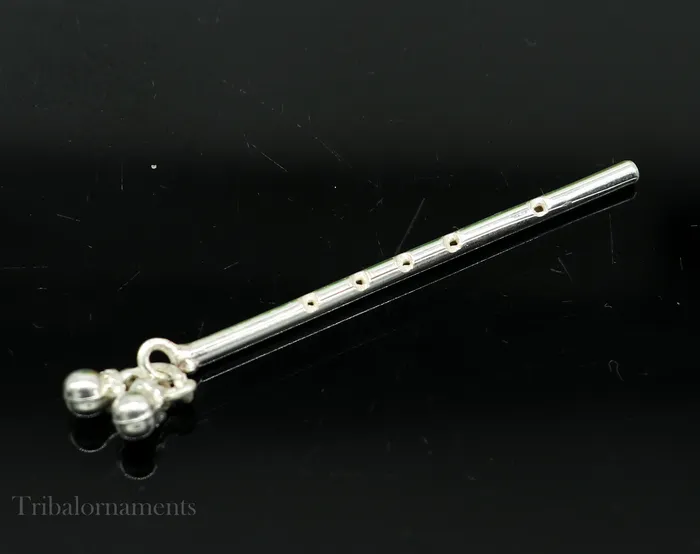 Rings TRIBAL ORNAMENTS Small Flute Solid sterling silver handmade idol krishna flute silver bansuri laddu gopala flute little krishna flute puja art su576