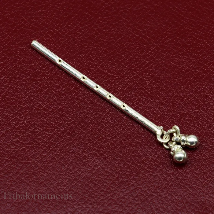 Rings TRIBAL ORNAMENTS Small Flute Solid sterling silver handmade idol krishna flute silver bansuri laddu gopala flute little krishna flute puja art su576