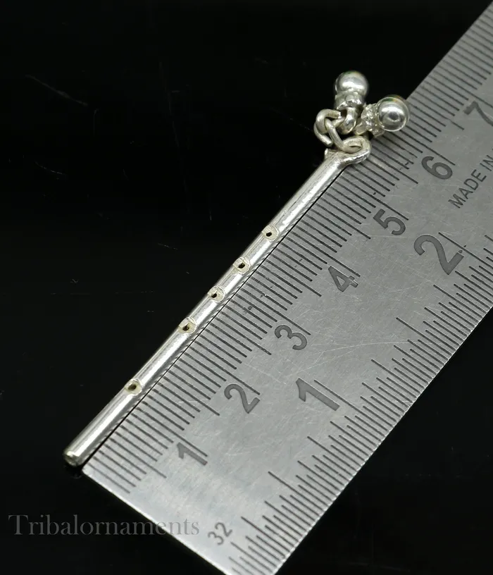 Rings TRIBAL ORNAMENTS Small Flute Solid sterling silver handmade idol krishna flute silver bansuri laddu gopala flute little krishna flute puja art su576