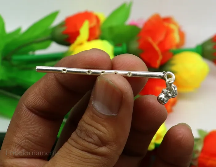 Rings TRIBAL ORNAMENTS Small Flute Solid sterling silver handmade idol krishna flute silver bansuri laddu gopala flute little krishna flute puja art su576