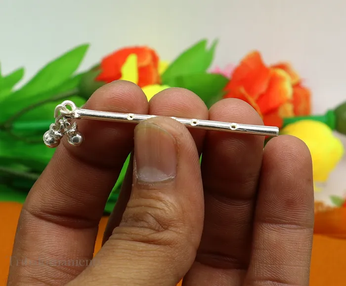 Rings TRIBAL ORNAMENTS Small Flute Solid sterling silver handmade idol krishna flute silver bansuri laddu gopala flute little krishna flute puja art su576