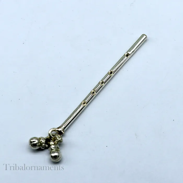 Rings TRIBAL ORNAMENTS Small Flute Solid sterling silver handmade idol krishna flute silver bansuri laddu gopala flute little krishna flute puja art su576