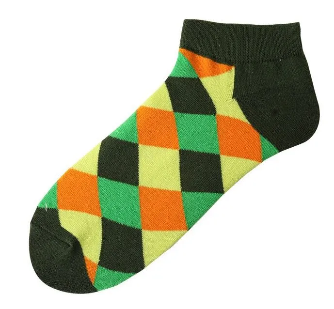 SF1037 Green Orange Yellow Squares Low Cut Socks POLLY Rings