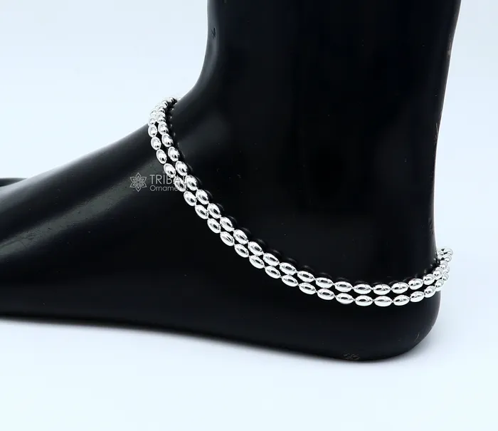 TRIBAL ORNAMENTS Bracelets 3mm 105 925 sterling silver beadedball chain anklet bracelet amazing light weight delicate anklets belly dance silver jewelry ank599