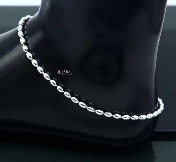 TRIBAL ORNAMENTS Bracelets 3mm 105 925 sterling silver beadedball chain anklet bracelet amazing light weight delicate anklets belly dance silver jewelry ank599