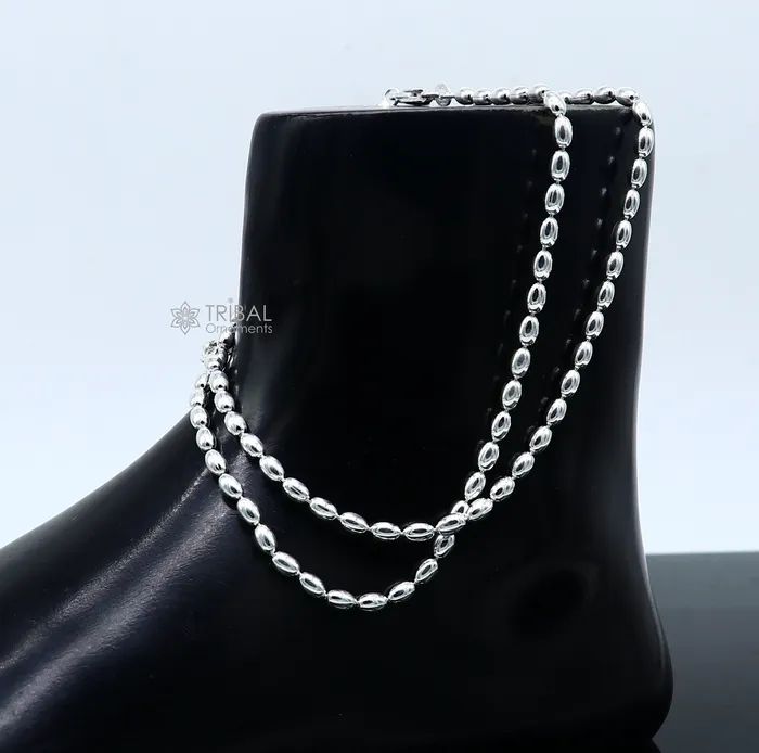 TRIBAL ORNAMENTS Bracelets 3mm 105 925 sterling silver beadedball chain anklet bracelet amazing light weight delicate anklets belly dance silver jewelry ank599