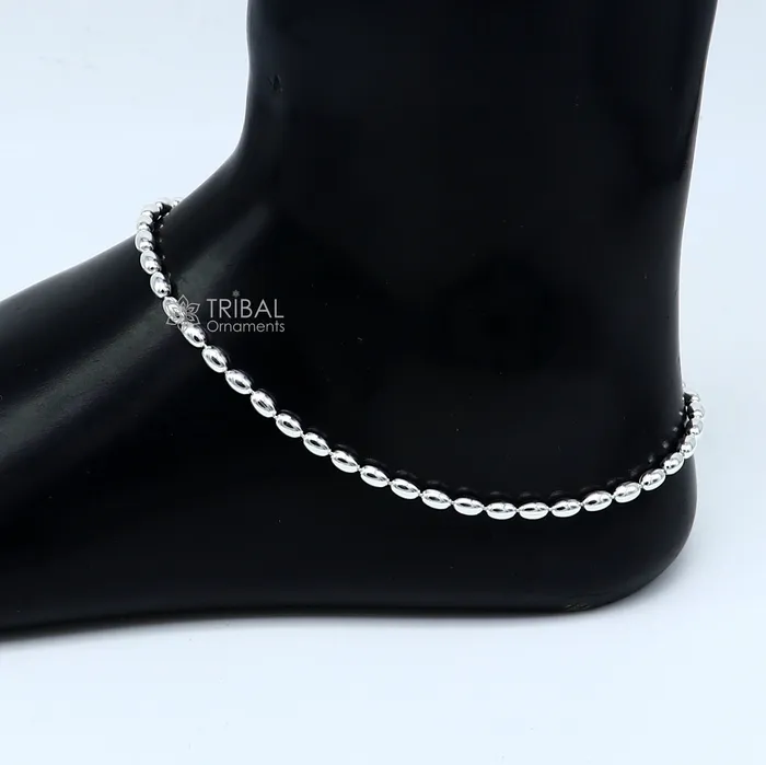 TRIBAL ORNAMENTS Bracelets 3mm 105 925 sterling silver beadedball chain anklet bracelet amazing light weight delicate anklets belly dance silver jewelry ank599