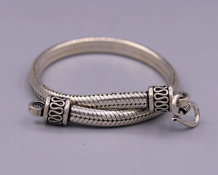 TRIBAL ORNAMENTS Bracelets 85 inches long 925 sterling silver handmade snake chain bracelet D shape chain bracelet half round snake chain bracelet unisex sbr149