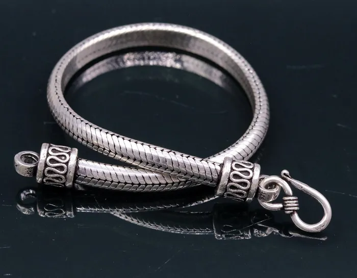 TRIBAL ORNAMENTS Bracelets 85 inches long 925 sterling silver handmade snake chain bracelet D shape chain bracelet half round snake chain bracelet unisex sbr149
